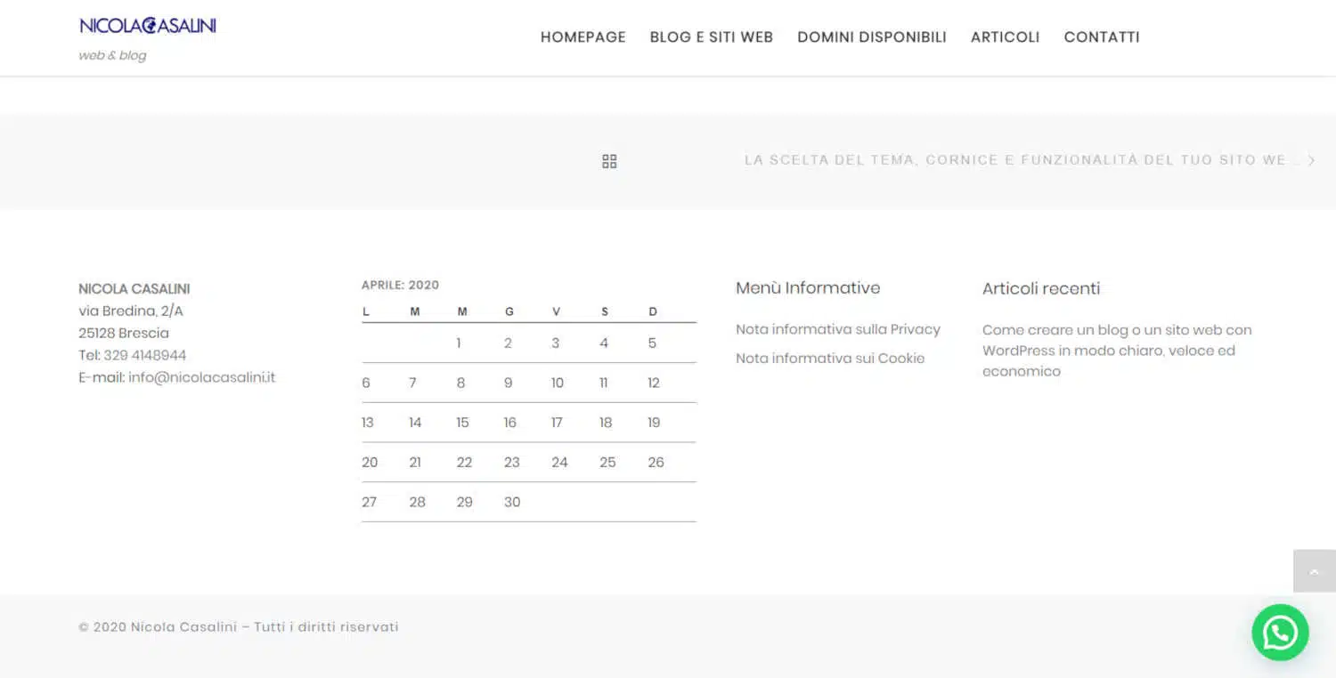 Scelta del tema WordPress - Footer con 4 widget personalizzati Nicola Casalini Footer con 4 widget Nicola Casalini