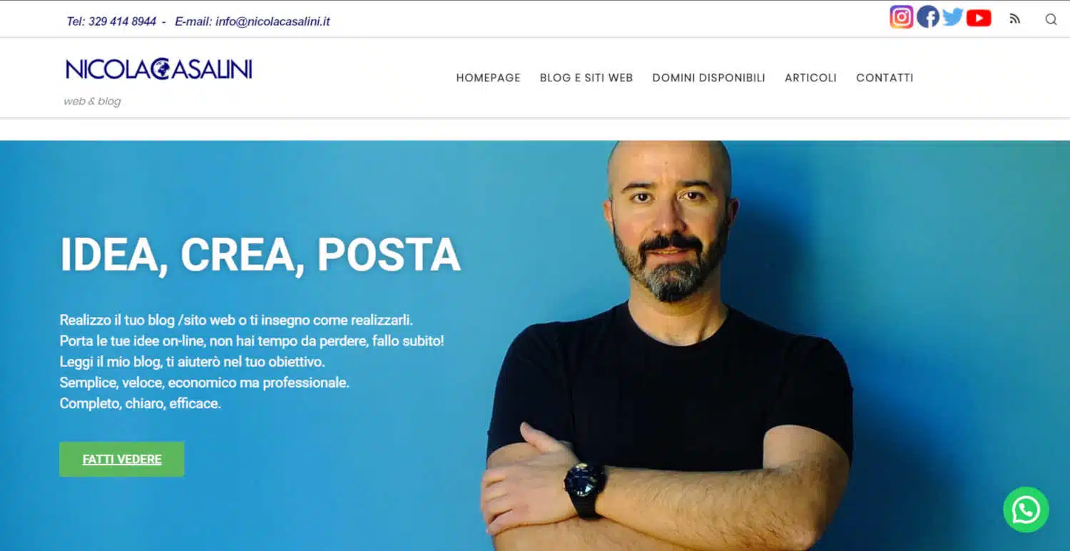 Scelta del tema WordPress - Header Nicola Casalini con barra superiore icone social Header Nicola Casalini con barra superiore icone social