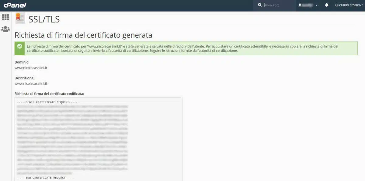 SSL - richiesta di firma del certificato codificata